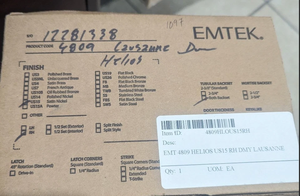 Emtek 4809US15 Lausanne манекен латунь современный набор ручек - матовый никель - Изображение 1 из 1