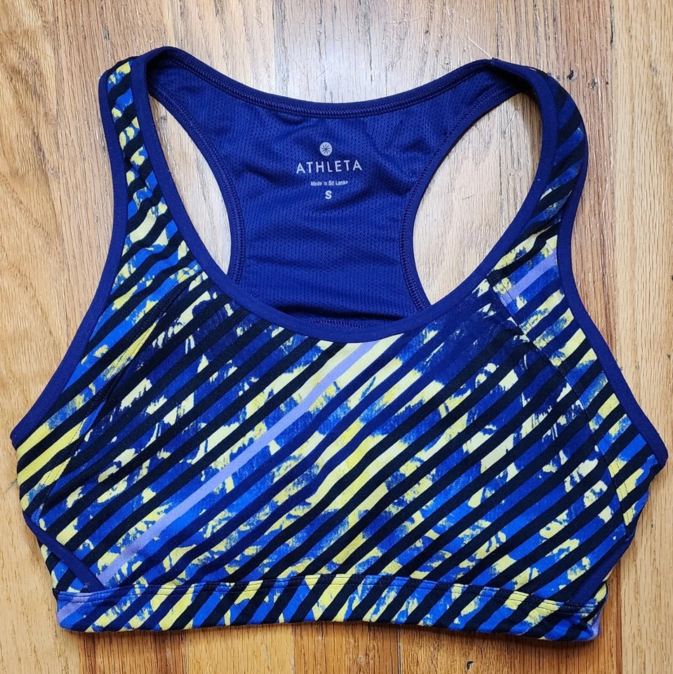 Sujetador deportivo Athleta abstracto púrpura doble atrevimiento talla pequeña gimnasio deportivo Foto 1 de 4
