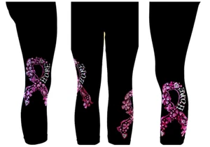 Plus OS Capri Legging Rhinestone Bling Pink Floral Breast Cancer Hope Ribbon - Picture 1 of 8