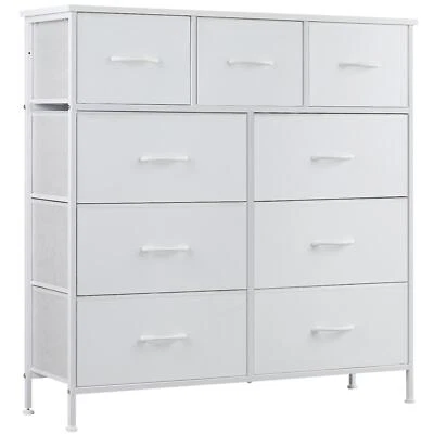 Elegante cômoda alta 9 gavetas madeira topo torre quarto armazenamento com caixas de tecido - Imagem 1 de 4