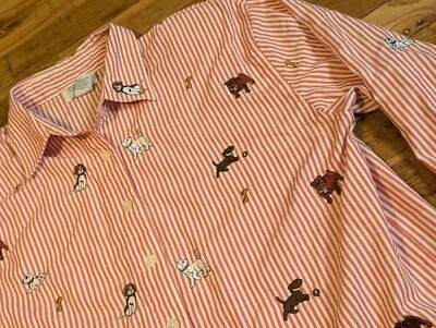 Camisa vintage a rayas bordada para perro - grande - Teddi - hombreras rojas y blancas Foto 1 de 4