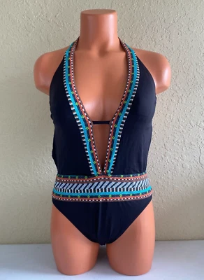 Maiô Nanette Lepore Tribal Beat bordado deusa peça única tamanho pequeno - Imagem 1 de 4