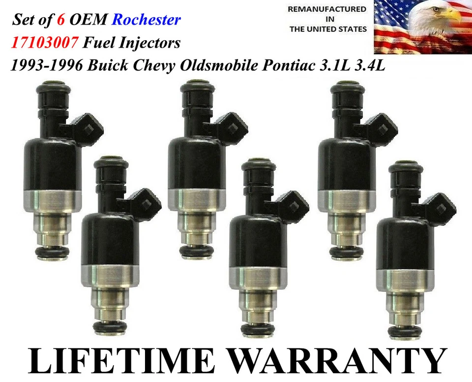 OEM Rochester 6 Fuel Injectors For 1993-1994-1995 Pontiac Firebird 3.4L V6 - Image 1 of 1