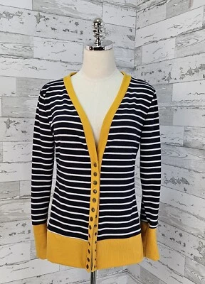 Unbranded Womens Cardigan Medium Striped V Neck Snap Metal Buttons - Image 1 of 4