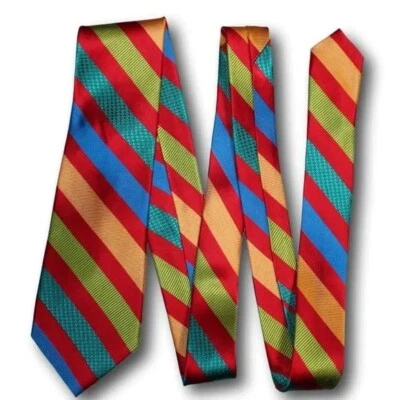 Corbata de seda a rayas PAUL FREDRICK colores brillantes LARGA 62,75 x 3,5" Foto 1 de 2