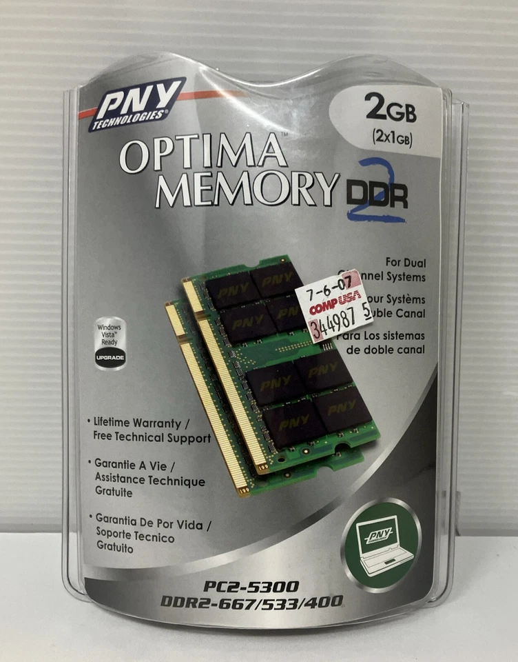 PNY 2GB Memory Kit (2x1GB) DDR2 PC2-5300 667MHz  - Image 1 of 4