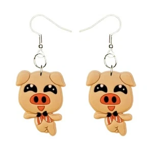 Pig Piggy Earrings Handmade Hypoallergenic Silver Plated Fishhooks - Picture 1 of 5