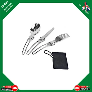 Camping Folding Cutlery Knife Fork Spoon Set Flatware Utensils Stainless Steel - Picture 1 of 5