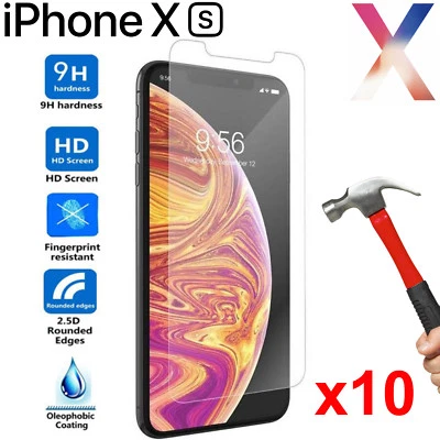 Protector de pantalla de vidrio templado 9H 10 piezas para Apple iPhone Xs frontal Foto 1 de 4