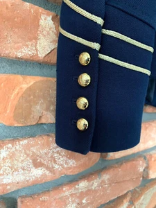 A325 ZARA NAVY BLUE MILITARY BLAZER GOLD EMBROIDERY BUTTONS JACKET COAT - S - Picture 1 of 15