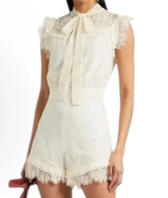 Mameluco Alexis para mujer blanco crema Aurelia Chantilly encaje cuello lazo ojo de cerradura - XL Foto 1 de 4