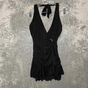 Women Fairy Grunge Whimsigoth Rave Y2K Ruched Ruffle Faux Wrap Halter Top S - Picture 1 of 12