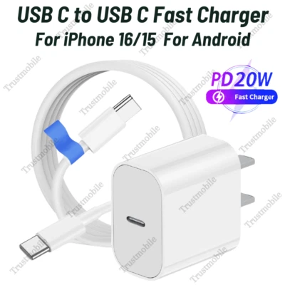 Dual USB C Fast Charger Cord 20W PD Power Adapter Block For Samsung iPhone 15 16 - Image 1 of 4