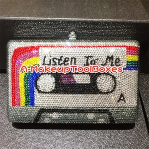 Crystal Rainbow Cassette Tape Party Evening Wedding Bridal Clutch Bag C17 - Picture 1 of 10