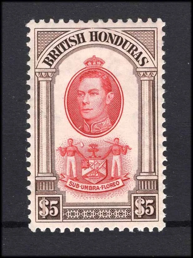 M27236 Honduras Británica 1938 $5 Escarlata/Marrón m/m Sg 161 Gato £75 Foto 1 de 1