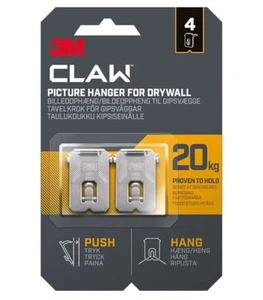 3M CLAW Drywall Picture, Mirror, Frames & Home Decor Hanger 4 Pack 20kg - Picture 1 of 6