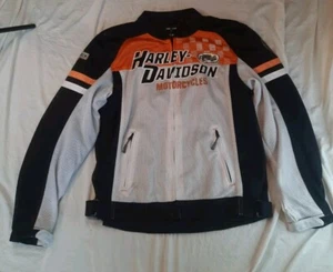 Harley Davidson Mesh Riding Gear Padded Full Zip Biker Jacket XL Orange/Black - Picture 1 of 9
