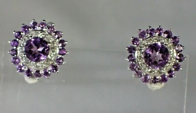  Pendientes de plata .925 enchapados en oro 14k amatista púrpura topacio blanco #1566 Foto 1 de 3