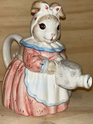 Vintage 1980s Heritage Mint Ceramic Bunny Rabbit With Watering Can Teapot Mother - Image 1 of 4