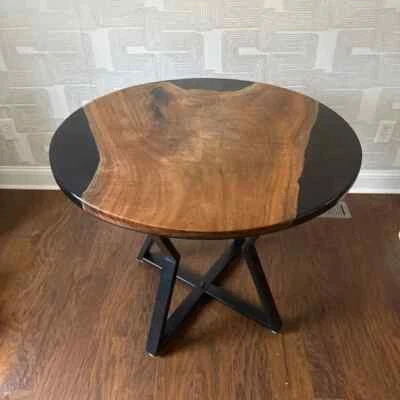 Black Epoxy Coffee Table, Side Corner Table, Round Center Wooden Table Decor - Image 1 of 4