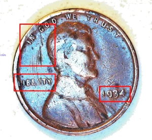 { Coin 1934 P Lincoln Cent Wheat Penny Errors See Pictures # 344 - Picture 1 of 2