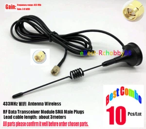 10Pcs/Lot 433MHz 3M Cable Antenna Wireless RF Data Transceiver Module SMA Male - Picture 1 of 4
