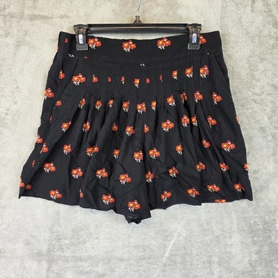 Pantalones Cortos Maeve by Anthropologie Para Mujer Pequeños Negros Florales Plisados Rayón Fluidos Boho Foto 1 de 4