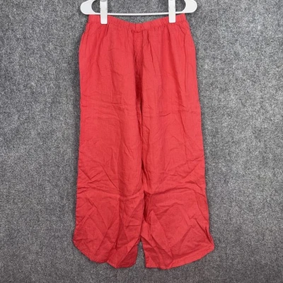 FLAX Shirttail Floods  Pants Womens Size M Red Linen Crop Artsy Boho Lagenlook - Image 1 of 4