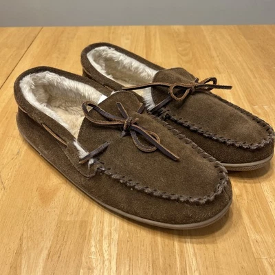 J. Crew 男式莫卡辛鞋夏尔巴衬里麂皮绒拖鞋浓咖啡鞋 11 码 — 第 1/4 张图片