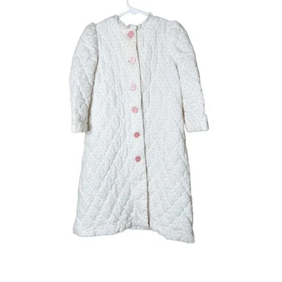 Vintage Quilted Nightgown Toddler Size White Pink Button Front Cozy Charming - Image 1 of 4