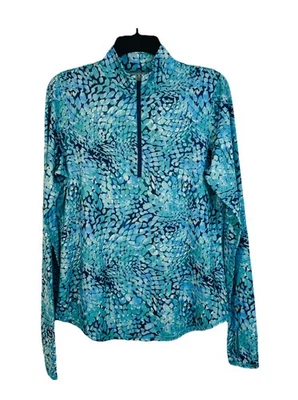 Jofit 套衫衬衫女式 M 蓝色几何图案 1/4 拉链长袖运动 — 第 1/4 张图片