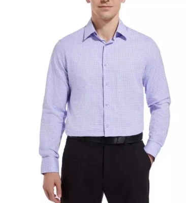 Camisa de vestir Duchamp para hombre lila calce a medida guinga manga larga talla 17 1/2 XL Foto 1 de 4