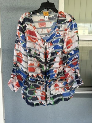 Ruby Rd. Semi Sheer Full Zip Drawstring Waist Lightweight Jacket Size 18W - Image 1 of 4