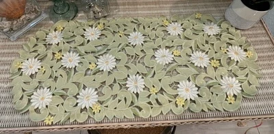 Floral Cut Out Embroidered Dresser Bureau Scarf  Table Runner And Round Doilie - Image 1 of 4