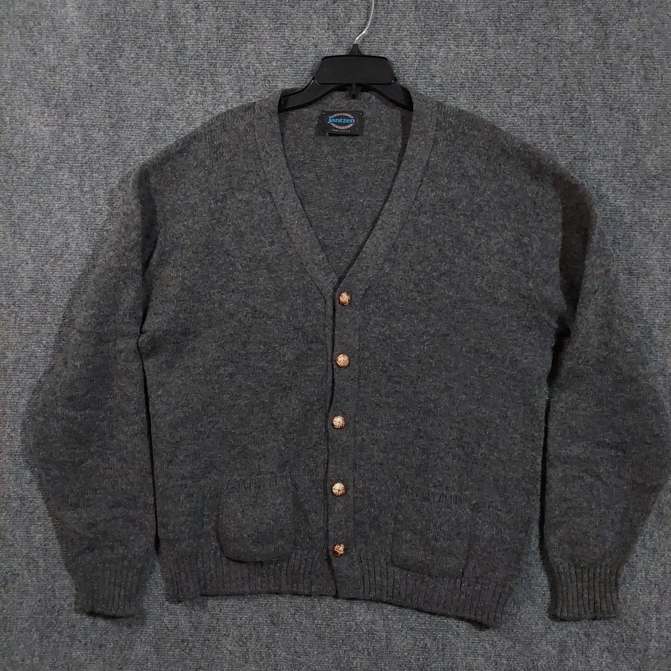 Suéter Jantzen Para Hombres Grande Gris Cárdigan Cuello en V Botón Delantero Hecho en EE. UU. Abuelo Foto 1 de 4