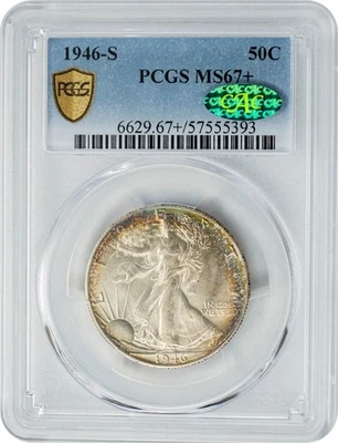 1946-S Walking Liberty Half 50c MS67+ Secure PCGS ~ CAC 949569-8 - Image 1 of 4