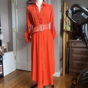 NY&Co. Orange Sommer langes Lounge Kleid Shirt LS Schwimmüberzug vorne offen GR.M neu - Bild 1 von 6