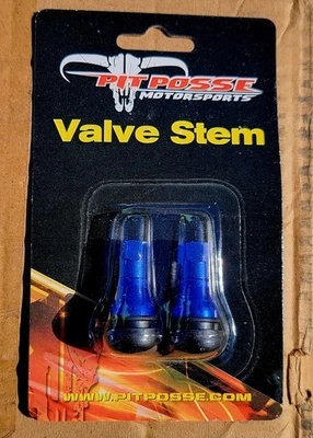 PIT POSSE MOTORSPORTS SHORT VALVE STEMS (ANODIZED BLUE ALUMINIUM) 2 PAIR - Image 1 of 2