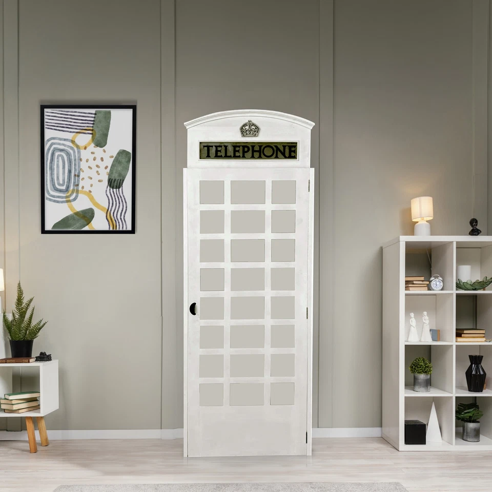 Cabina telefónica inglesa blanca - Caja de llamadas británica estilo vintage de madera Foto 1 de 4