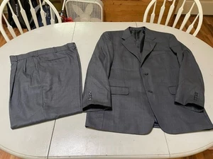 SAVILE ROW Gray W/Blue 100% Wool 2 Pc Suit Men's Size 42R 36x28 Pants - Picture 1 of 20