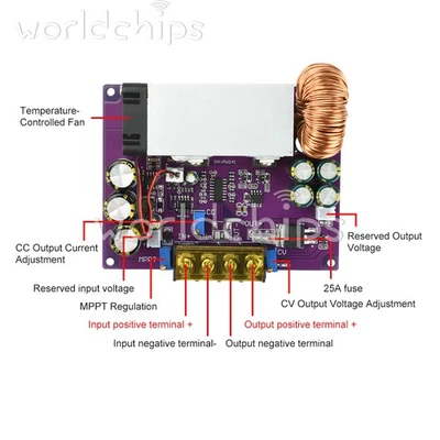 800W 25A Adjustable Step-Down Module MPPT Solar Charge Buck Power Supply 18-90V - Image 1 of 4