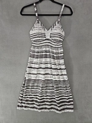 Vestido Athleta Atlético Para Mujer Mediano Midi Camiseta sin Mangas Cuello en V Sol Marrón Rayas Algodón Foto 1 de 4