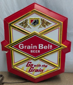 Letrero iluminado de cerveza cinturón de grano 1978 de colección Go With The Grain 16,5x14,5" LEER - Imagen 1 de 6
