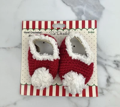 Botines de bebé de Navidad ganchillo a mano rojo y blanco 0-6 m de So’ Dorable Foto 1 de 4