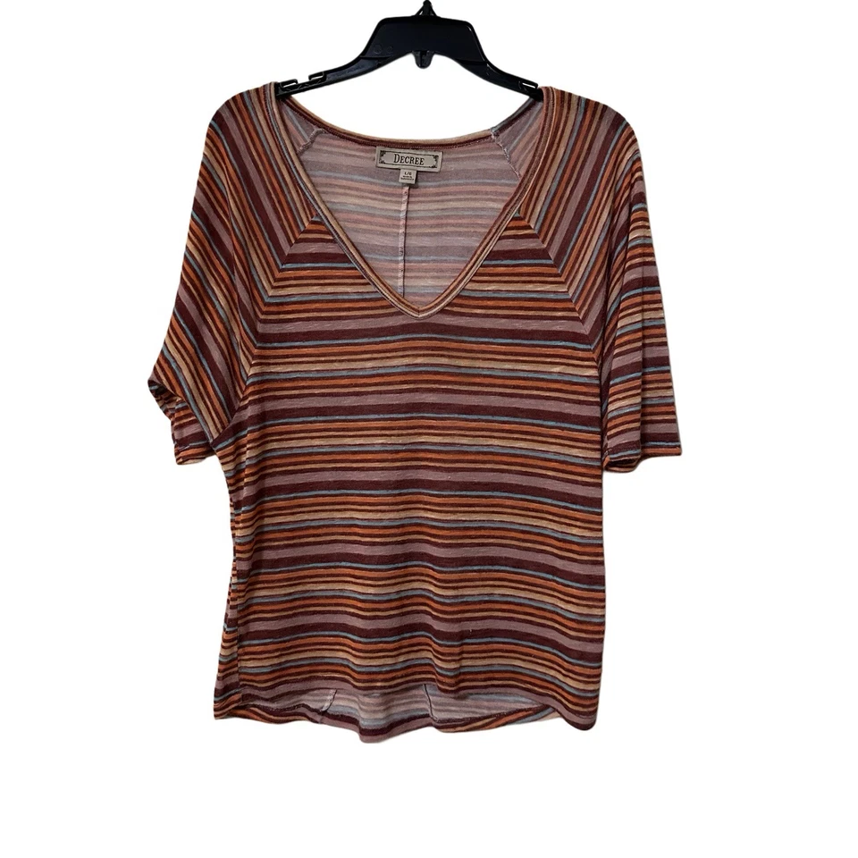 Camisa Decree Mujer Talla Grande Multicolor Rayas Cuello en V Manga Corta Foto 1 de 4