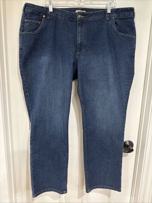 Pantalones de mezclilla Woman Within talla 22W Petite de pierna recta azul lavado medio usados en excelente estado Foto 1 de 4