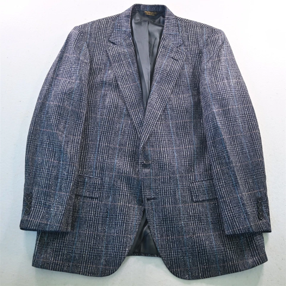 复古 Barrister 42R 蓝色格子柔软粗花呢男式西装外套运动外套 — 第 1/4 张图片