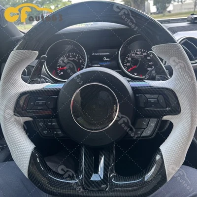 Real Carbon Fiber Steering Wheel Perforated Leather For 15-23 Ford Mustang GT - Image 1 of 4