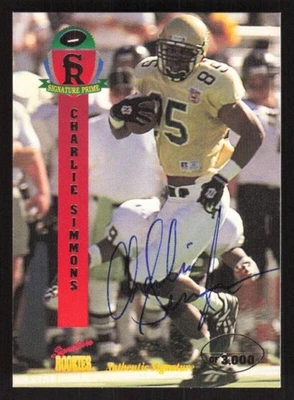 1995 SIGNATURE ROOKIES CHARLIE SIMMONS 38 RC AUTOGRAPH 1/3000 GEORGIA TECH - Image 1 of 2