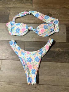GB x Ana Womens Blues Pink Yellow Flower  Print Bikini Swimsuit Size Large New - Picture 1 of 8
